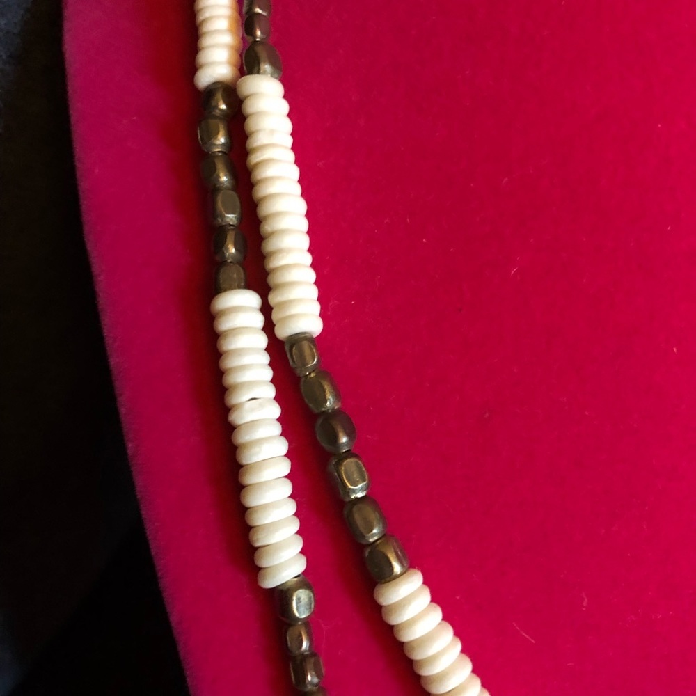 Cream & Bronze Beaded Long Necklace | Layered / Convertible Statement Jewelry - Picture 3 of 5
